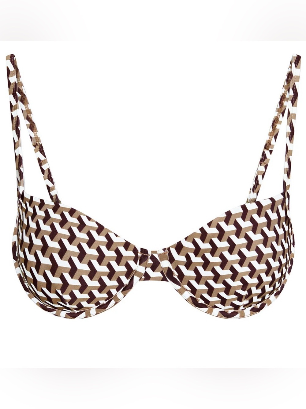 Monday Swim Capri Top Husk Geo Brown White Underwire Bikini Size Small